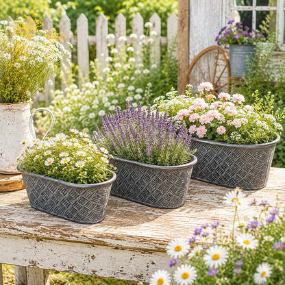 Oval Basketweave Planters Set of 3