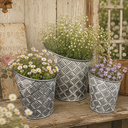 Round Basketweave Planters