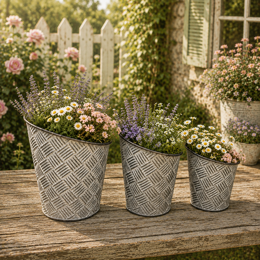 Round Basketweave Planters