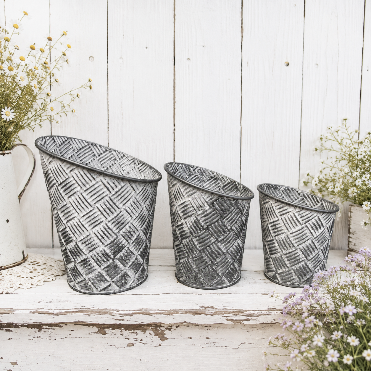 Round Basketweave Planters