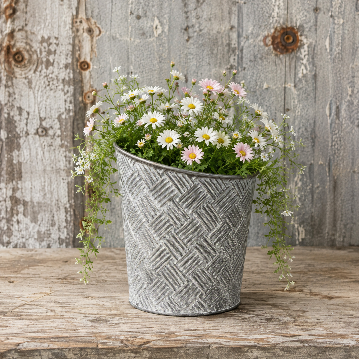 Round Basketweave Planters