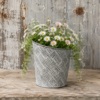 Round Basketweave Planters