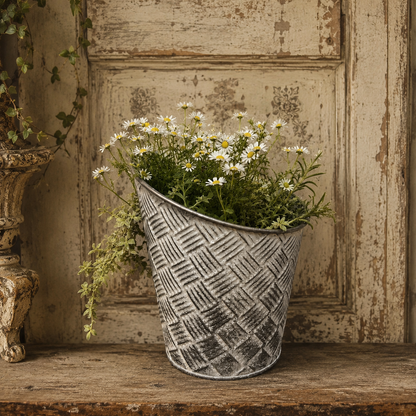 Round Basketweave Planters