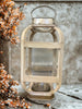 WOOD WITH METAL WHITE LANTERN CANDLE HOLDER