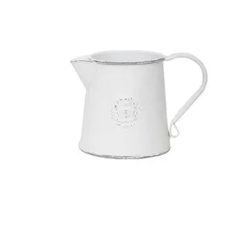 Vintage Style Rustic White Metal Flower Pitcher Vase