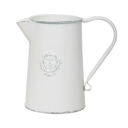 Vintage Style Rustic White Metal Flower Pitcher Vase