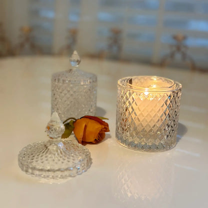 Diamond-Cut Crystal Clear Glass Storage Jar