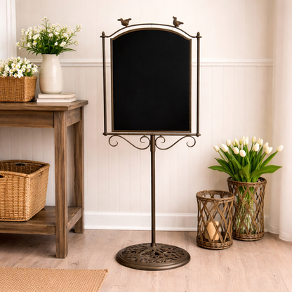 Metal Pedestal Chalkboard with Bird Accents