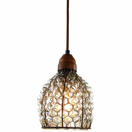 Chicken Wire and Glass Wide Pendant