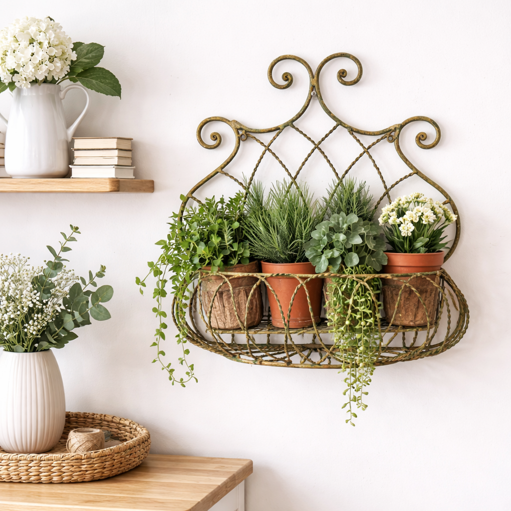 Rust Wrought Iron Wall Basket