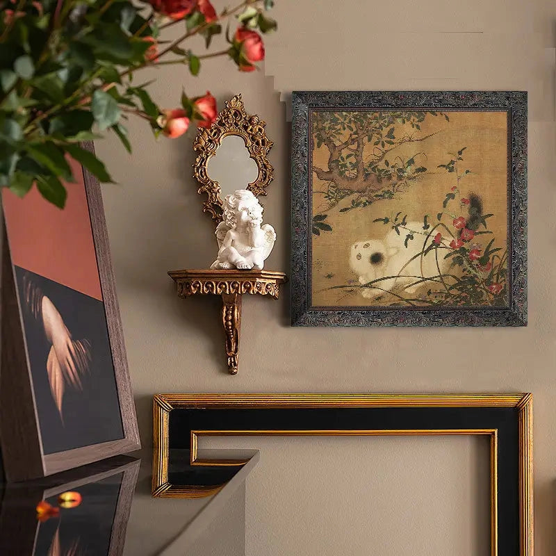 Vintage Style  Cat Botanical Framed Wall Art